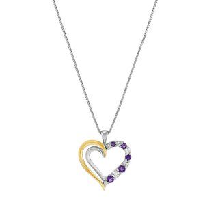 Amethyst & White Topaz Open Heart Sterling Silver